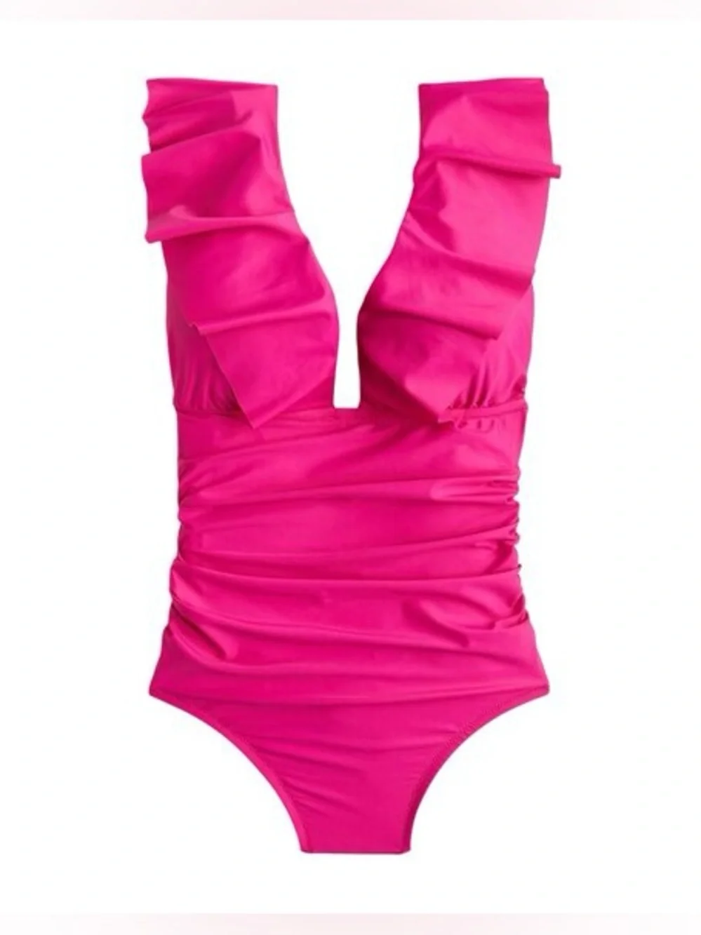J Crew Womens Ruched Ruffle One Piece Swimsuit in Fuchsia Pink Size 2 NWT